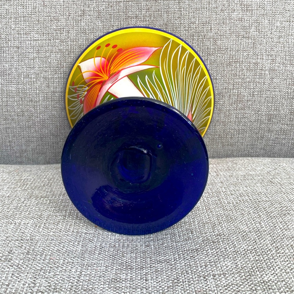 Mexican martini/margarita glass; yellow florals with hints of blue & red - Picture 4 of 4